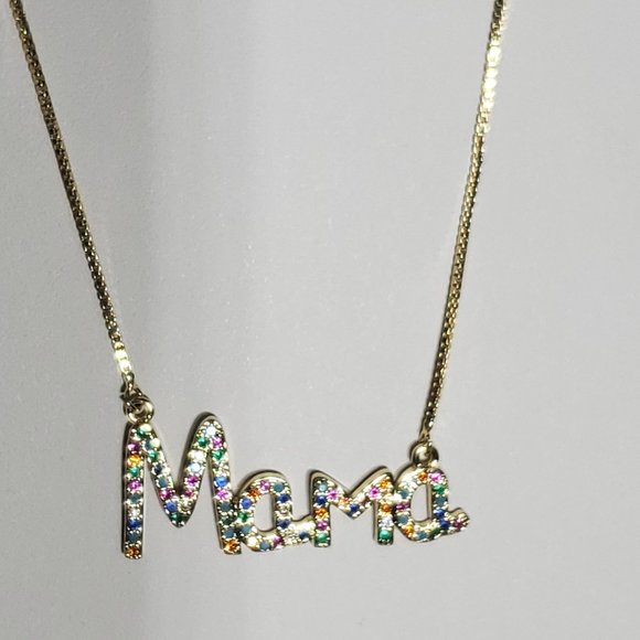 Mama Necklace - Gold Plated Copper & Austrian Crystals - Picture 4 of 12